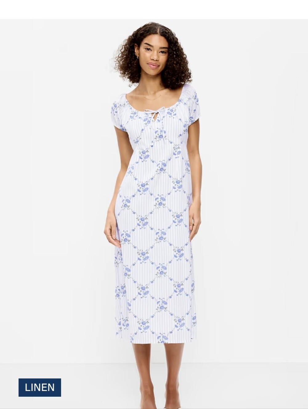 Old Navy White Midi Dress with Blue Floral Print